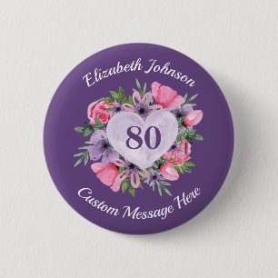 Badge Rond 5 Cm Bouton personnalisé violet 80e anniversaire