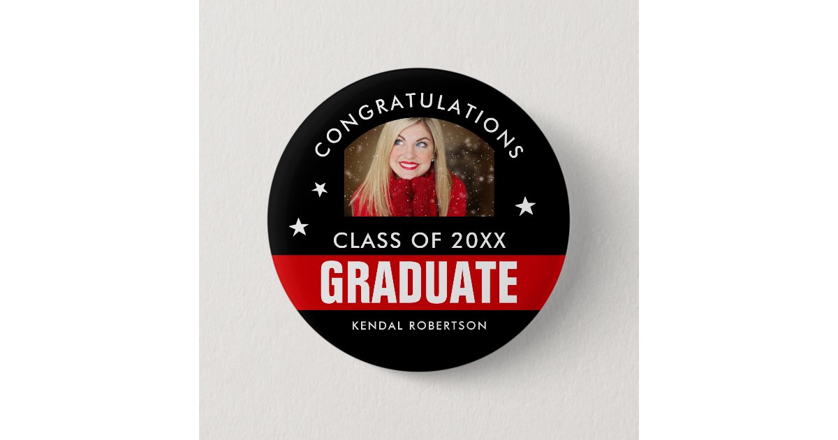 Badge Rond 5 Cm Bouton photo de graduation en noir et rouge person ...