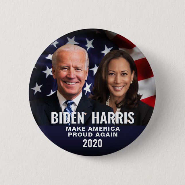 Badge Rond 5 Cm Bouton photo du drapeau patriotique Biden Harris 2 (Devant)