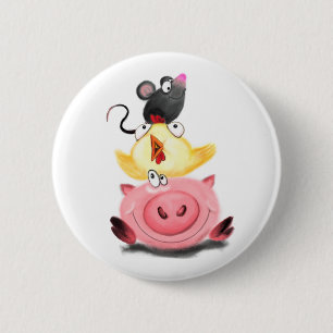 Badge Rond 5 Cm Bouton Piggy Chick and Mouse Friends Fun