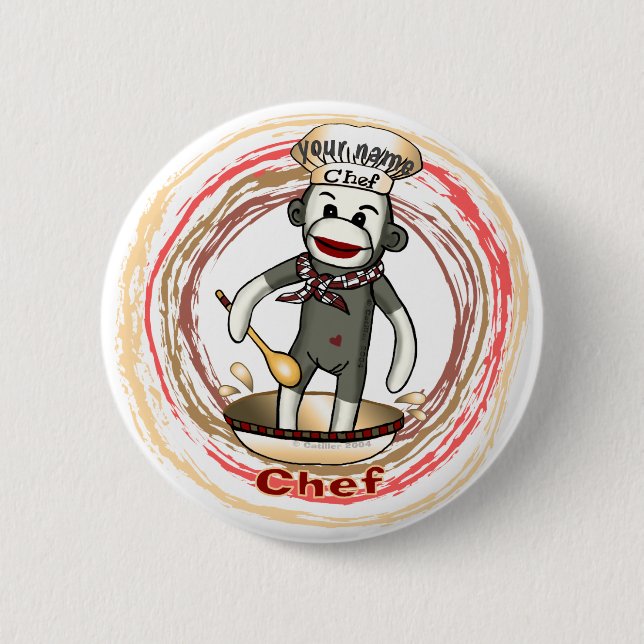 Badge Rond 5 Cm Bouton pin du chef Sock Monkey (Devant)