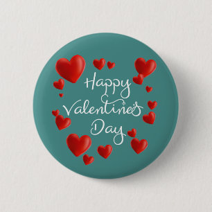 Badge Rond 5 Cm Bouton Pin Heureuse Sainte-Valentin Coeurs rouges