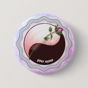 Badge Rond 5 Cm Bouton pin Red Rose Yin yang