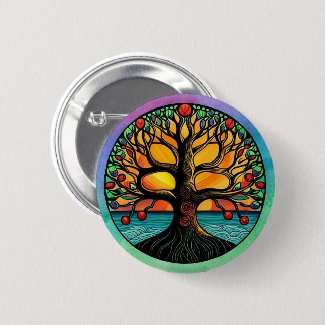 Badge Rond 5 Cm Bouton Pinback de l'arbre de vie (Devant & derrière)