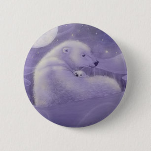 Badge Rond 5 Cm Bouton Pinback de l'ours polaire d'hiver doux et d