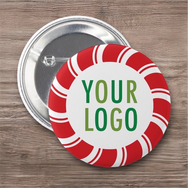 Badge Rond 5 Cm Bouton Pinback de Noël avec logo de l'entreprise (MISOOK Peppermint Candy Cane Holiday Button with Logo for Christmas)