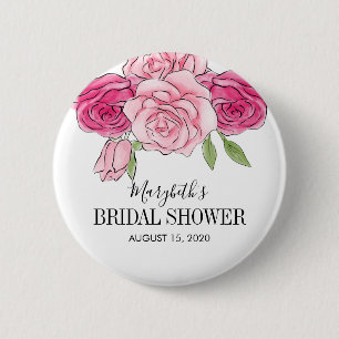 Badge Rond 5 Cm Bouton Pinback Fête des mariées Roses Rose Aquarel