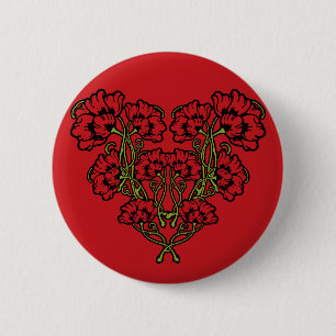 Badge Rond 5 Cm Bouton Pinback rouge Art Nouveau Flower Heart