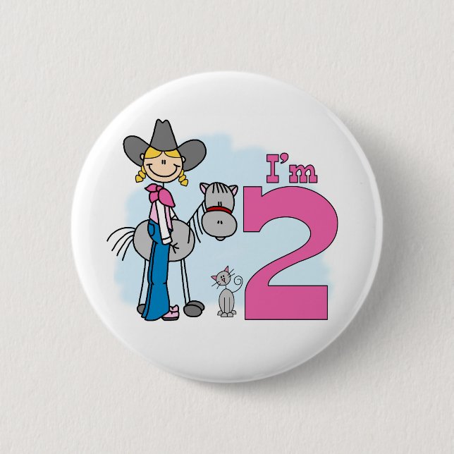 Badge Rond 5 Cm Bouton Pinback Stick Cowgirl 2nd Birthday (Devant)