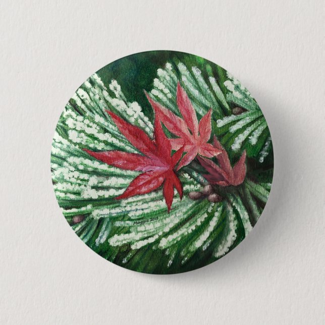 Badge Rond 5 Cm Bouton Pine Neige (Devant)