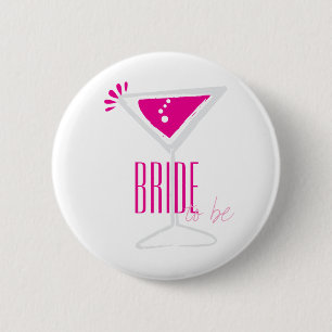 Badge Rond 5 Cm Bouton Pink Martini Glass Mariée à être parti