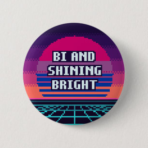 Badge Rond 5 Cm Bouton Pixel Bi Fière Et Brillant