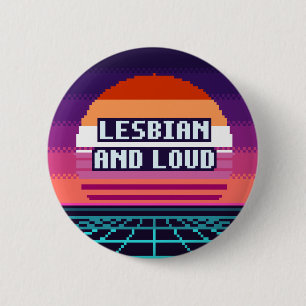 Badge Rond 5 Cm Bouton Pixel Fière et Lesbienne