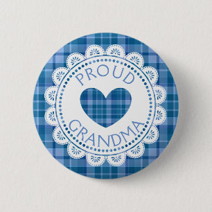 Badge Rond 5 Cm Bouton Plaid bleu grand-mère