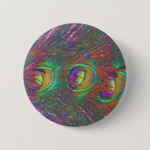Badge Rond 5 Cm Bouton Plumes Peacock de Noël