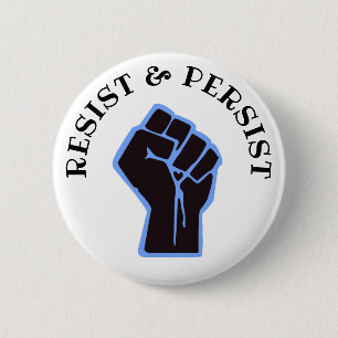 Badge Rond 5 Cm Bouton poing bleu et noir Résister et persévérer
