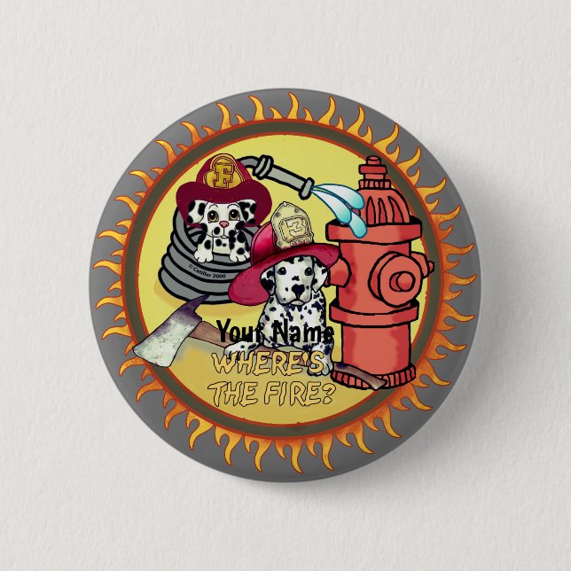 Badge Rond 5 Cm Bouton Pompiers de chien (Devant)