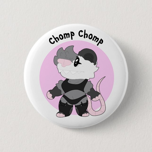 Badge Rond 5 Cm Bouton Possum de pomme Silly Chomp, Anthropomorphi (Devant)
