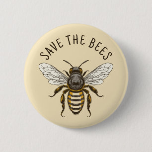 Badge Rond 5 Cm Bouton pour sauver les abeilles avec abeille à mie