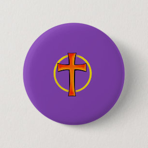 Badge Rond 5 Cm Bouton pourpre avec croix
