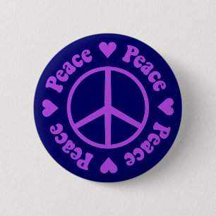 Badge Rond 5 Cm Bouton pourpre de paix et d'amour