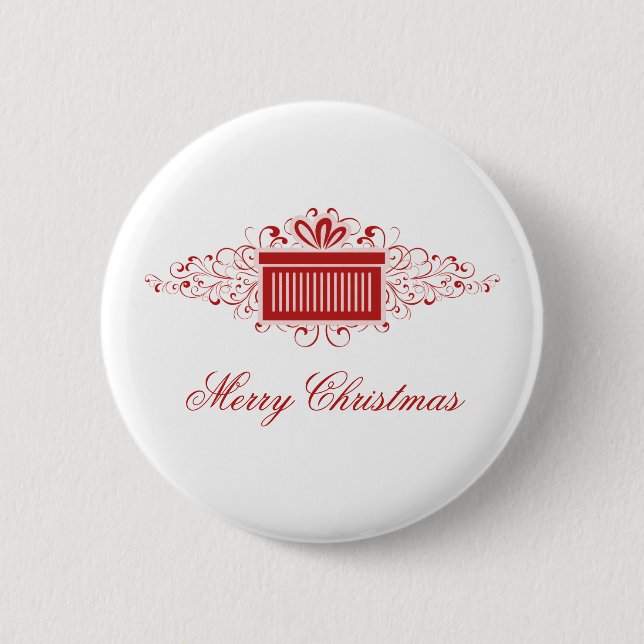 Badge Rond 5 Cm Bouton Présent Les Fêtes, Rouge (Devant)