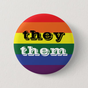 Badge Rond 5 Cm Bouton Pronoun - Fierté arc-en-ciel LGBT Ils/Eux