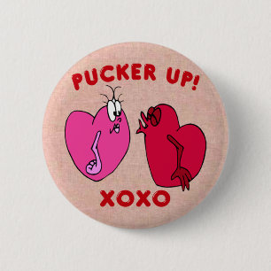 Badge Rond 5 Cm Bouton Pucker Up Valentine Hearts