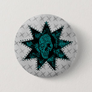 Badge Rond 5 Cm Bouton punk de crâne (Teal)