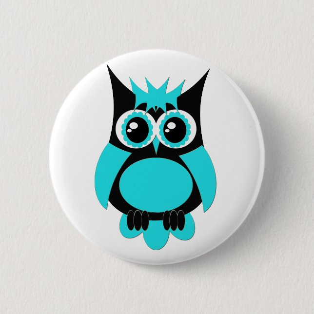 Badge Rond 5 Cm Bouton punk de hibou d'Aqua (Devant)