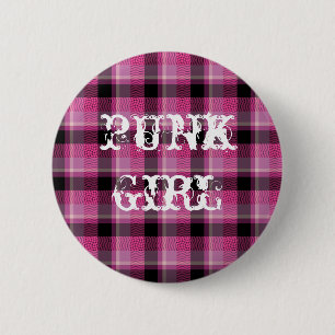 Badge Rond 5 Cm Bouton punk de plaid de rose de noir de fille