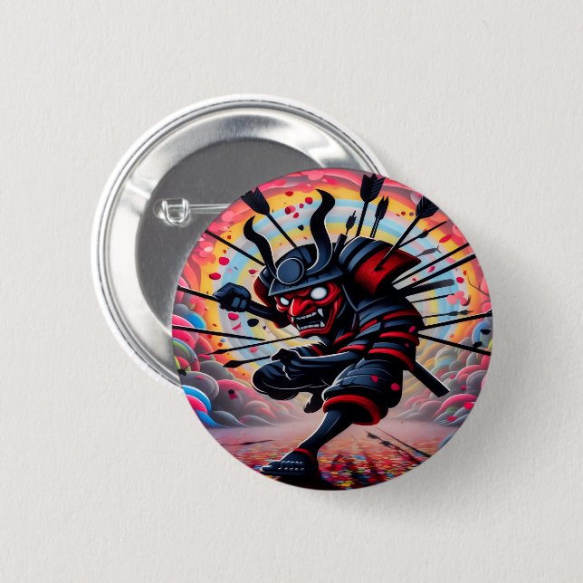 Badge Rond 5 Cm Bouton Punk Samurai (Devant & derrière)