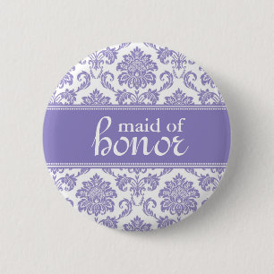 Badge Rond 5 Cm Bouton Purple Damask Maid of Honor Damask