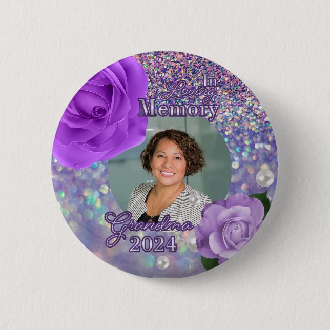 Badge Rond 5 Cm Bouton Purple Memorial pour grand-mère (Devant)
