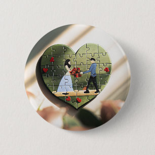 Badge Rond 5 Cm Bouton Puzzle Cœur Romantique