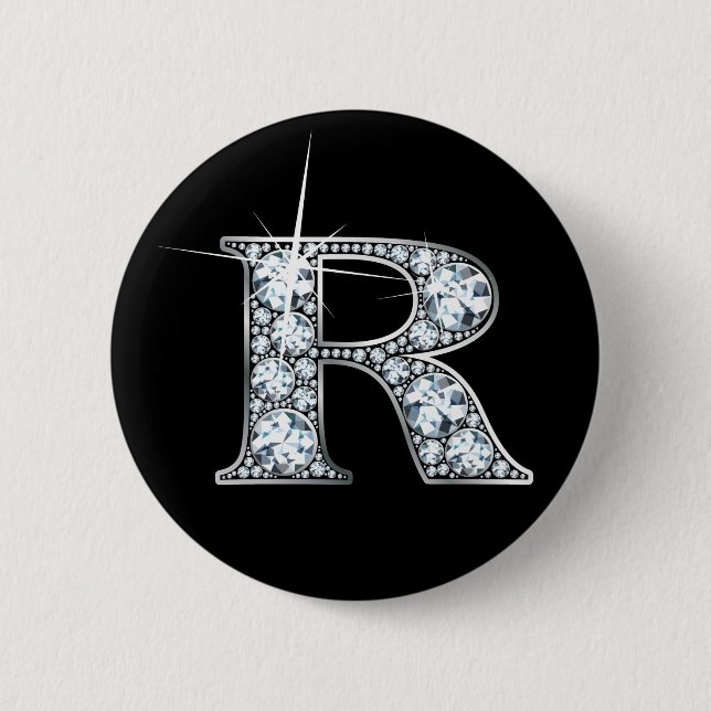 Badge Rond 5 Cm Bouton "R" à bille de diamant (Devant)