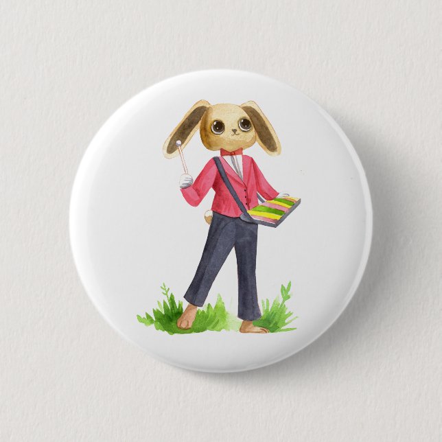 Badge Rond 5 Cm Bouton Rabbit musicien (Devant)
