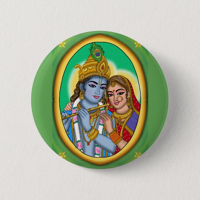 Badge Rond 5 Cm Bouton Radha Krishna (Devant)