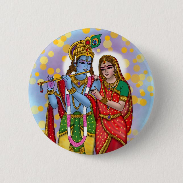 Badge Rond 5 Cm Bouton Radha Krishna (Devant)
