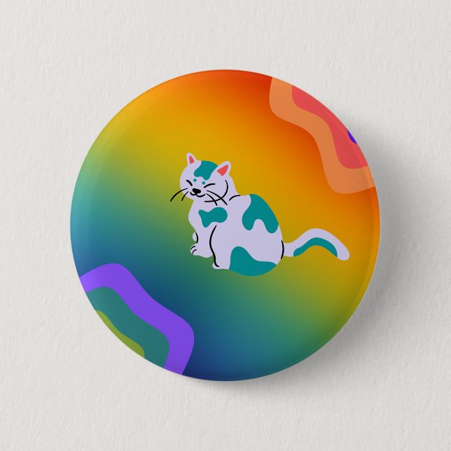 Badge Rond 5 Cm Bouton Rainbow Cat (Devant)