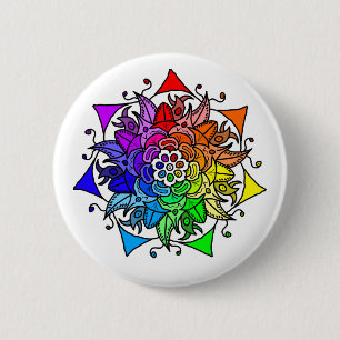 Badge Rond 5 Cm Bouton Rainbow Mandala