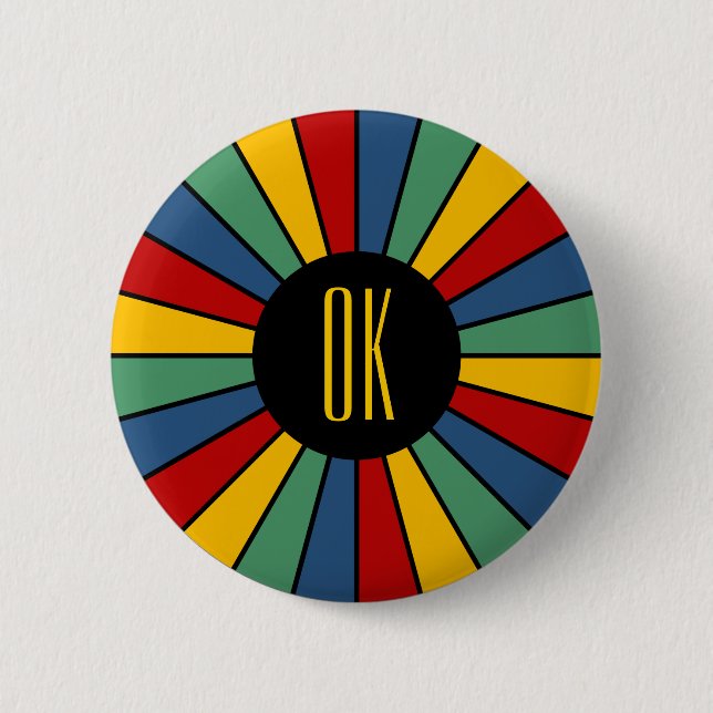 Badge Rond 5 Cm BOUTON RAYS I + votre photo, texte, monogramme (Devant)