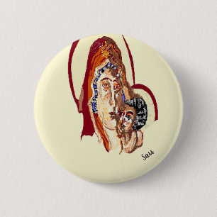 Badge Rond 5 Cm Bouton Religieux : Vierge Marie Avec Le Seigneur J