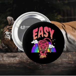 Badge Rond 5 Cm Bouton Rétro Arc-en-Ciel EASY Tigre – Épinglette F