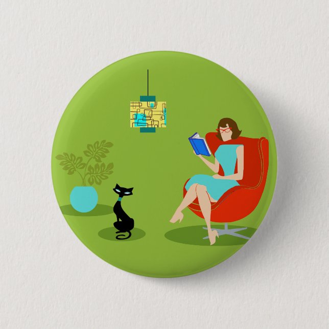 Badge Rond 5 Cm Bouton Retro Lecture femme (Devant)
