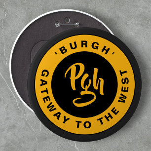 Badge Rond 5 Cm Bouton Retro Or Noir Personnalisé Pgh Yinzer