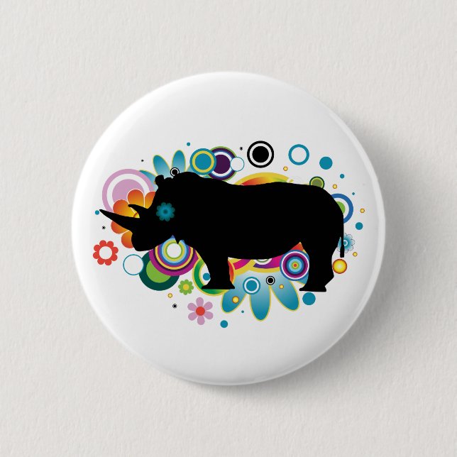 Badge Rond 5 Cm Bouton Rhino Abstrait (Devant)