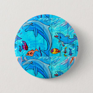 Badge Rond 5 Cm bouton riant de dauphins