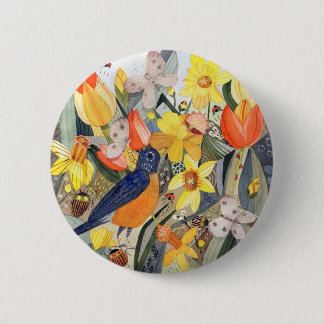 Badge Rond 5 Cm Bouton Robin et Daffodiques