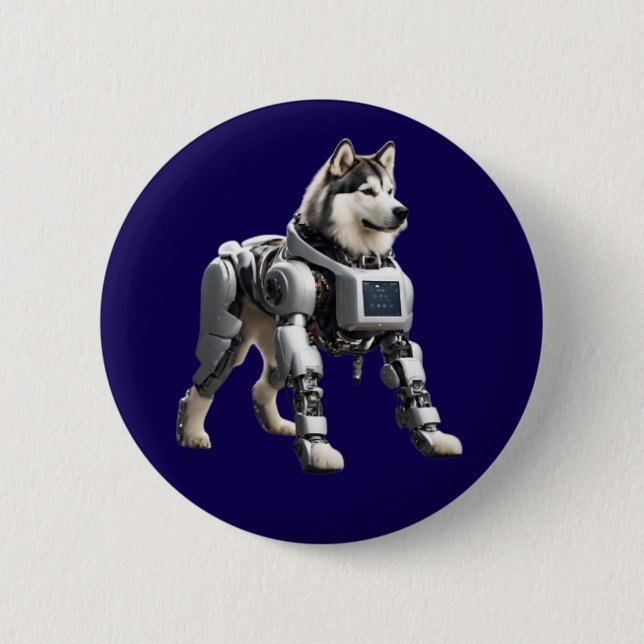 Badge Rond 5 Cm Bouton Robot Malamute (Devant)